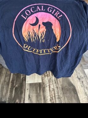 Gildan Navy Blue Local Girl Outfitters Graphic Tee with Pink & Orange Sunset
